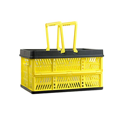 DaiHan Klappbox mit Griff - Faltbar Aus Kunststoff - Einkaufskiste Klappbar Einkaufskorb Einkaufsbox Stabile Aufbewahrungsbox Transportbox Wiederverwendbar,Schwarz Gelb,20L(38.5 * 25 * 20cm)