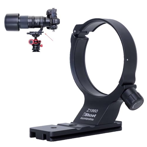 iShoot Objektiv-Kragen-Stativ-Halterungsring, kompatibel mit Nikon Nikkor Z 180–600 mm F5.6–6.3 VR, Objektivstützhalterung, Unterseite ist Arca-Swiss Fit Schnellwechselplatte für Arca Klemmkopf und