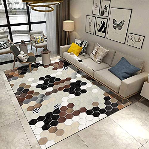 FGDSA Teppiche und Teppiche, minimalistisch, moderner Teppich für Flur, Wohnzimmer, Schlafzimmer und Küche, geometrische Mosaikfliesen, Braun / Beige, 80 x 120 cm