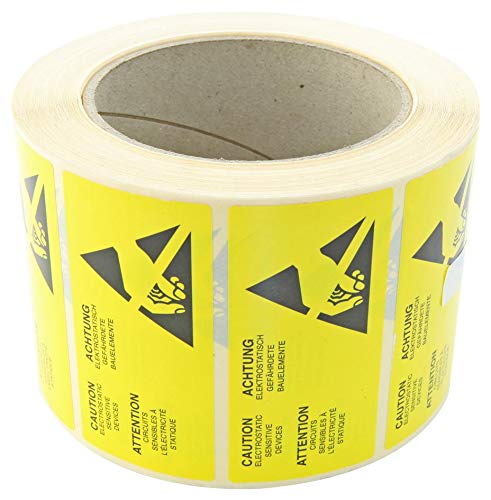 Etikett, ESD Caution, 38 mm x 76 mm, gelb, vorgedruckte Etiketten