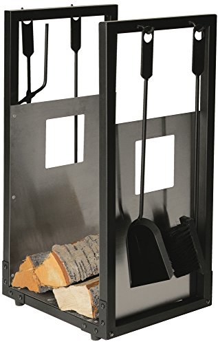 Lienbacher Holzkorb mit Kamingarnitur 4-teilig Schwarz beschichtet
