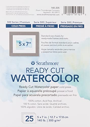 Strathmore 500er-Serie Aquarell, Papier, Fertig geschnitten, Kaltpresse, 5x7, 25