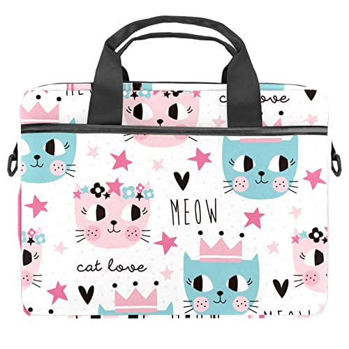 Cute Cartoon Cat Crown Pattern Laptop Shoulder Messenger Bag Crossbody Briefcase Messenger Sleeve for 13 13.3 14.5 Inch Laptop Tablet Protect Tote Bag Case, mehrfarbig, 11x14.5x1.2in /28x36.8x3 cm