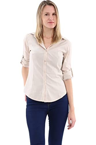 Malito Damen Bluse klassisch | Tunika mit ¾ Armen | Blusenshirt auch Langarm tragbar | Elegant - Shirt 8030 (beige, S)