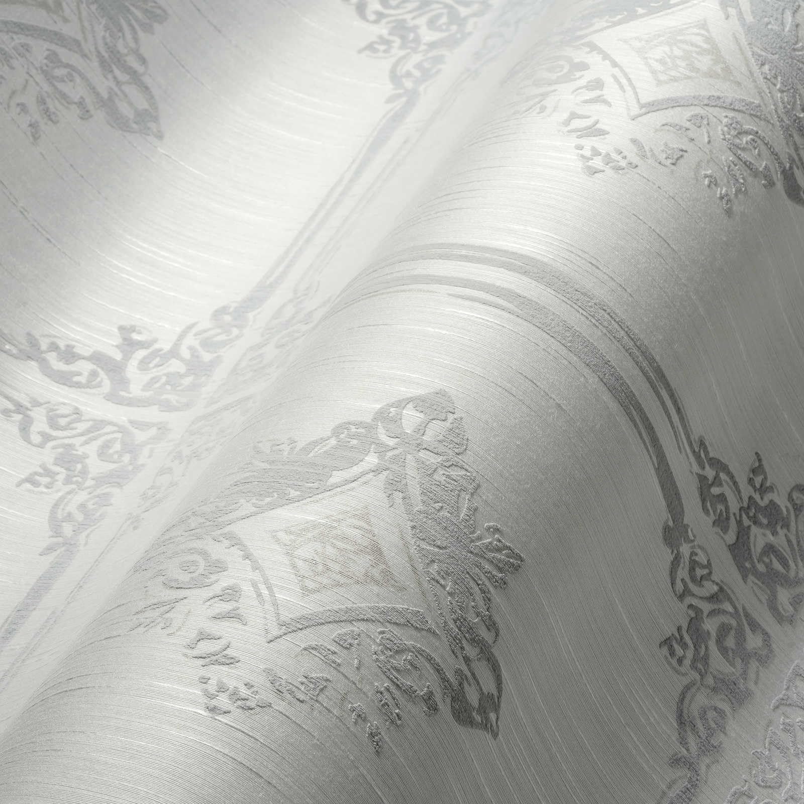 Architects Paper Textiltapete Tessuto 2 Tapete mit Ornamenten barock 10,05 m x 0,53 m grau weiß Made in Germany 961991 96199-1