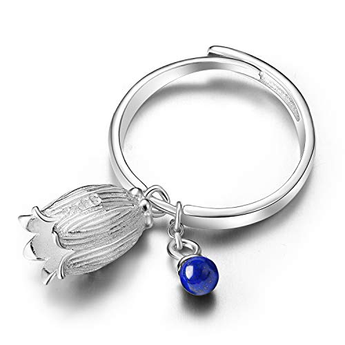 Springlight ✦ Geschenke für Frauen S925 Sterling Silber Damen Ringe Bluebell Blume Offener Rings Handmade Ringe Frauen Schmuck Personalisierte Geschenke.(Silber)