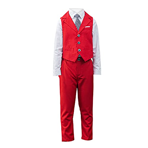 SXSHUN Herren & Jungen Karierter Tweed-Retro-Anzug 4 TLG Gentleman Anzug Hochzeit passt Bekleidungsset,rot(4tlg),152