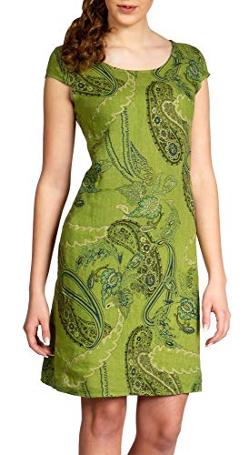 Caspar SKL022 Damen Sommer Leinenkleid mit Paisley Print bis Größe 50, Farbe:grün, Größe:L - DE40 UK12 IT44 ES42 US10
