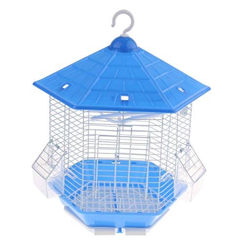 Tubayia Vogelkäfig Vogelvoliere Vogelhaus mit Ring Schaukel, Sitzstange und Futternapf für Papageien Wellensittiche (Blau)