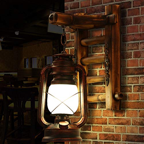 Retro Bambusleiter Wandleuchte Korridor Innenwandlampe Massivholz Glas Wandleuchter Geeignet Für Dachboden Cafe Restaurant Beleuchtung