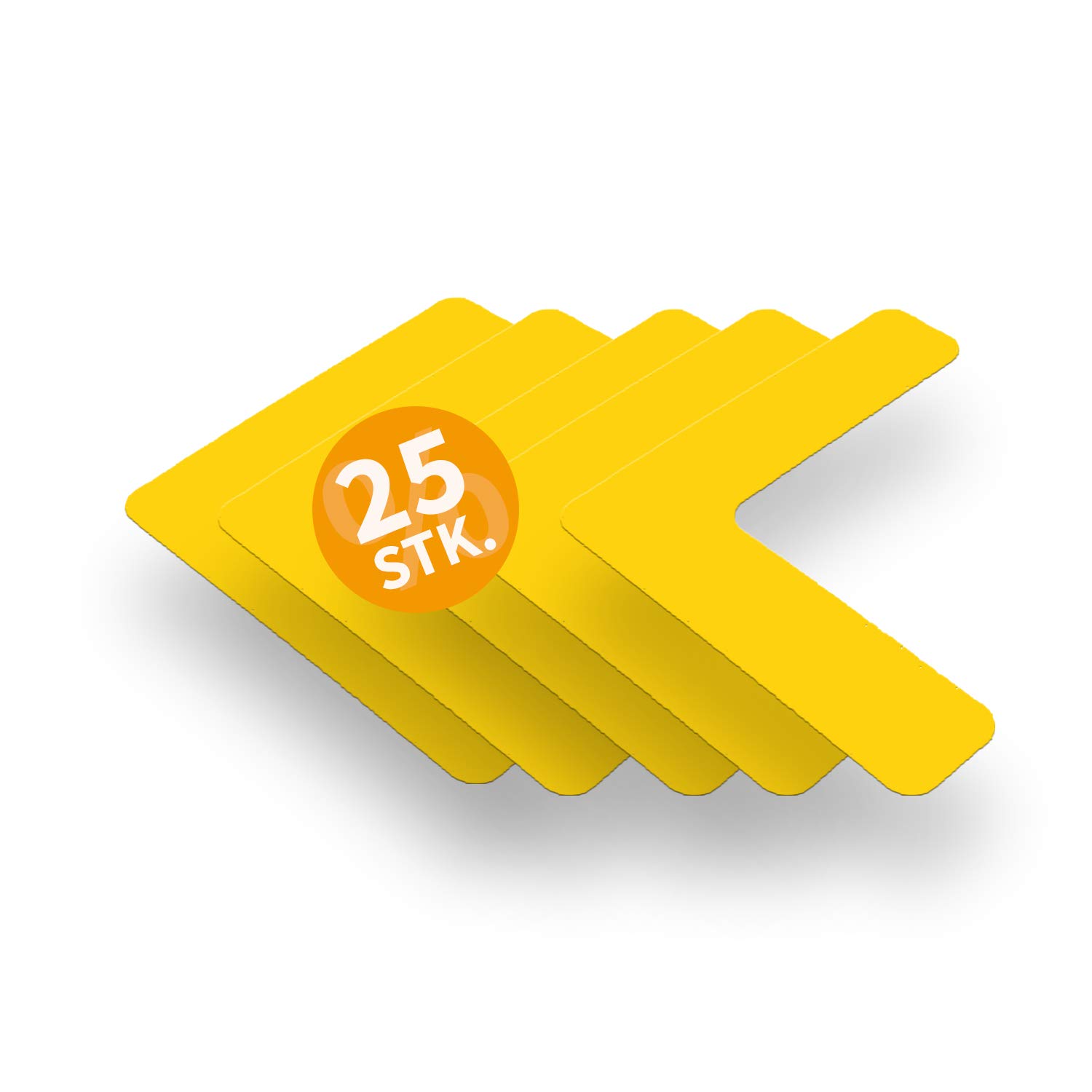 Betriebsausstattung24® Stellplatzmarkierung zur Lagerplatzkennzeichnug | TYP L-Stück | PVC selbstklebend | sofort befahrbar | 25 Stück (VE) (5,0/20,0 x 20,0, gelb)