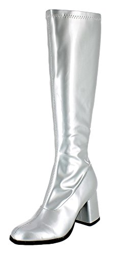 Das Kostümland Gogo Damen Retro Lackstiefel - Silber Gr. 37 - Tolle Schuhe zur 70er 80er Jahre Disco Hippie Mottoparty