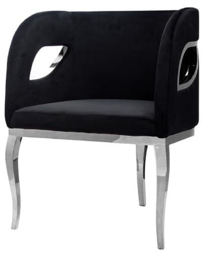 Casa Padrino Luxus Samt Sessel Schwarz/Silber 78 x 55 x H. 59 cm - Wohnzimmer Sessel - Hotel Sessel - Wohnzimmer Möbel - Luxus Möbel - Wohnzimmer Einrichtung - Luxus Einrichtung - Möbel Luxus