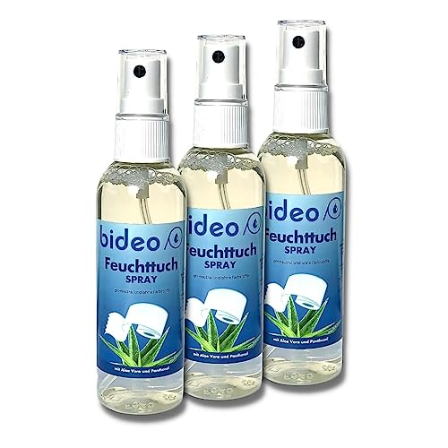 bideo® Feuchttuchspray 100ml - Hygienische Reinigung mit nur einem Sprühstoß auf das Toilettenpapier, (umweltfreundliche Alternative für Feuchttücher) erfrischend & pflegend (100ml – 3er Set)
