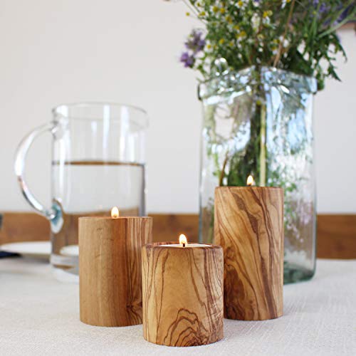 mitienda mit Liebe gemacht Teelichthalter aus Holz im 3er Set, Kerzenhalter Set, Deko Teelicht Wohndeko