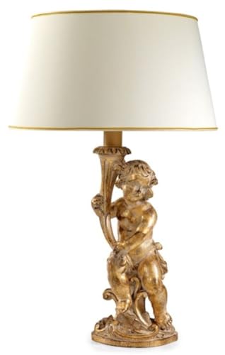 Casa Padrino Luxus Barock Tischleuchte Antik Gold/Weiß-Gold Ø 20 x H. 54,5 cm - Prunkvolle Barockstil Schreibtischleuchte mit Lampenschirm - Luxus Qualität - Made in Italy
