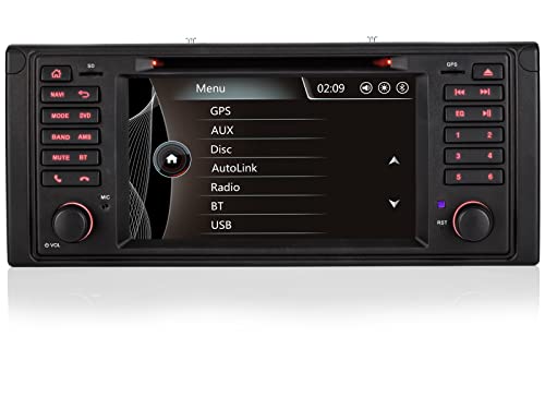 iFreGo Autoradio mit Bluetooth, 7 Zoll 1 Din Radio Für BMW E39 (5er, M5) E53 (X5),Autoradio GPS Navigation DVD CD RDS DAB+, FM Radio unterstützt Lenkradsteuerung,Ruckfahrkamera,SD Karte