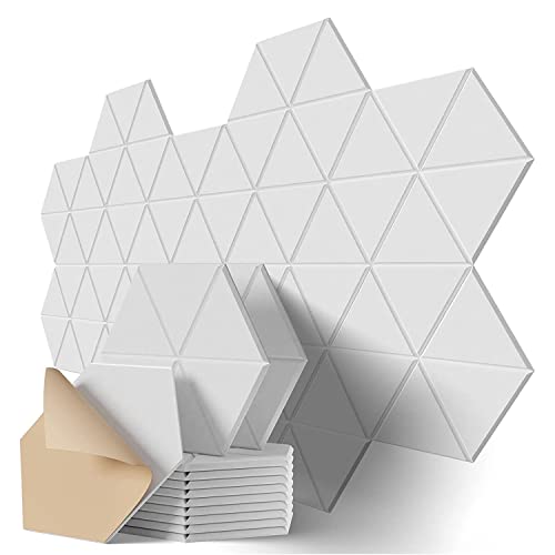 Huhebne Selbstklebende Akustikplatten 30,5 X 25,4 X 0,4, 3D-Strukturierte, Schalldichte Schaumstoffplatte mit Hoher Dichte (12Er-Pack Weiß)