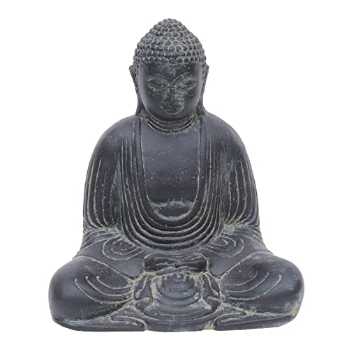 STONE art & more Sitzende Buddha Figur Japan, 21cm, Steinfigur, Steinguss, schwarz antik, Garten Deko, frostfest