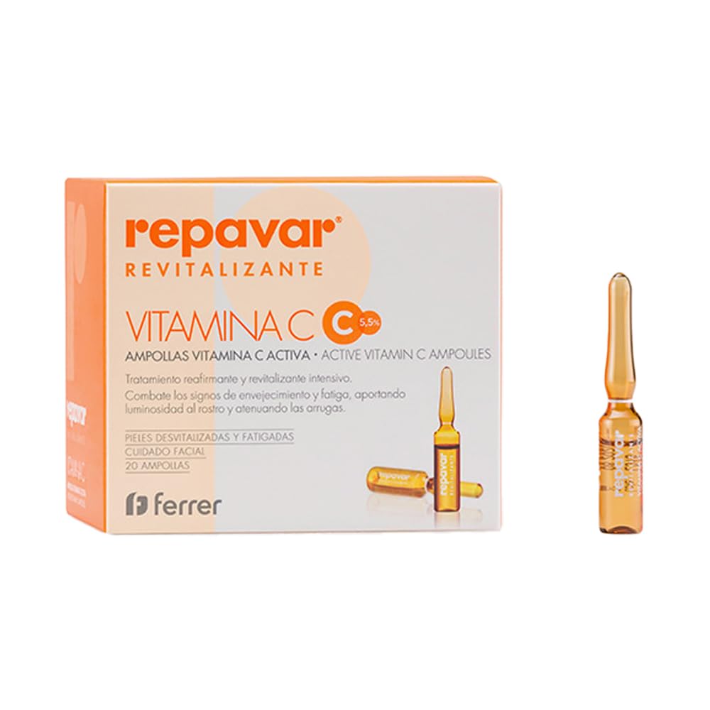 Repavar Revitalizante - Vitamina C Activa para el Cuidado Facial - Previene el Envejecimiento - Tratamiento Reafirmante y Revitalizante Intensivo - 20 Ampollas de 1 ml