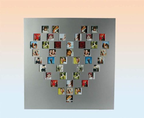 HERZ Bilderrahmen Fotorahmen " ALU / SILBER / MATT " modern Galerie 60x60 cm Familie Collage für 43 Bilder
