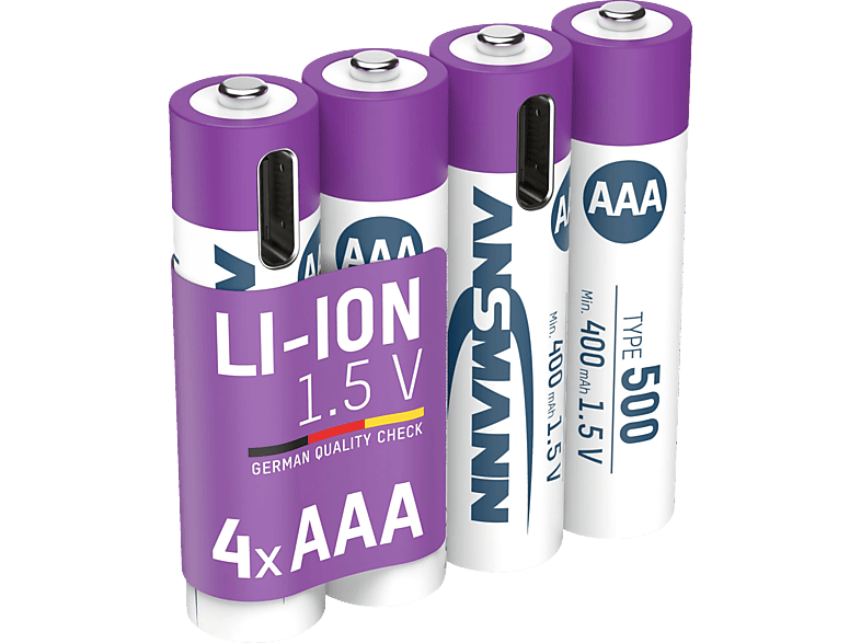 ANSMANN Typ 500, 4 Stück Micro AAA Akku, Li-Ion, 1.5 Volt, 500 mAh