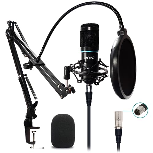 Movo PodPak XLR-Kondensatormikrofon mit Gelenkscherenarm und Pop-Filter – XLR-Mikrofon für Podcast-Aufnahmen, Streaming, YouTube, Musik, ASMR – Content Creator Studio-Mikrofon