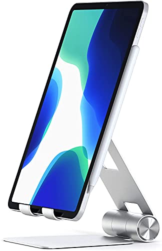 SATECHI R1 klappbarer Tablet Ständer aus Aluminium kompatibel mit 2019 iPad/2018 iPad Pro, iPhone 11 Pro Max/11 Pro, Xs Max/XS/XR/X, 8 Plus/8, Samsung S10 Plus/S10 (Silber)