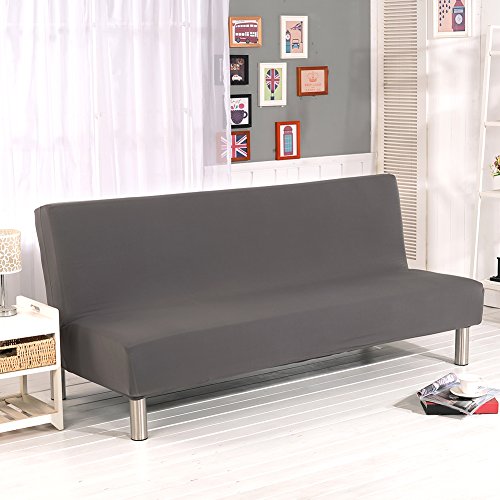 Sofa-Bez&uuml;ge, Polyester, Spandex-Stoff, passend f&uuml;r Bett, zusammenklappbares Sofa ohne Armlehnen grau