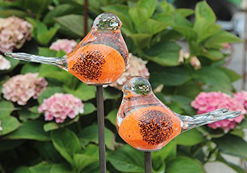 Bornhöft 2er Set Gartenstecker Glasvogel Deko Beetstecker Handarbeit Skulptur Vogel 1 (Orange Schwarz)