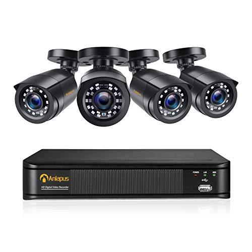Anlapus 1080P Außen Video Überwachungssystem 8CH H.265+ DVR mit 4x 2MP Kamera ohne Festplatte für Haus Überwachung 20M IR Nachtsicht, App + Email Alarm bei Bewegungen