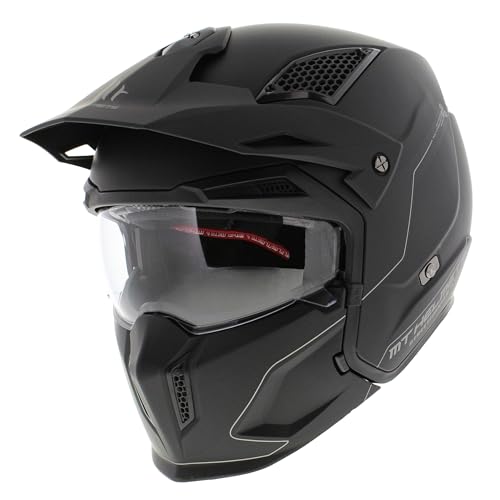 MT Helmets MT Streetfighter S Mattschwarz Größe L | Klares Visier | Integralhelme | Ratsche | Kunststoff | geeignet für Mofa, Moped, Motorrad, Roller
