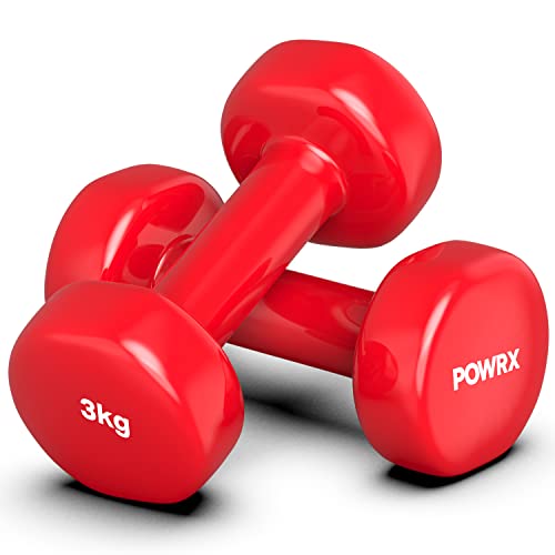 POWRX Vinyl Hanteln Paar Ideal für Gymnastik Aerobic Pilates 0,5 kg – 10 kg I Kurzhantel Set in versch. Farben (2 x 3 kg (Rot))