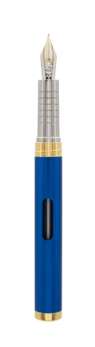 DIPLOMAT NEXUS Füllhalter Goldfeder mit Tintenglas Blau/Federstärken: F 14kt/ Füllfederhalter/Handgefertigt/mit Geschenkbox/Füllhalter Füller Fountain Pen/Farbe: Blau/Chrom