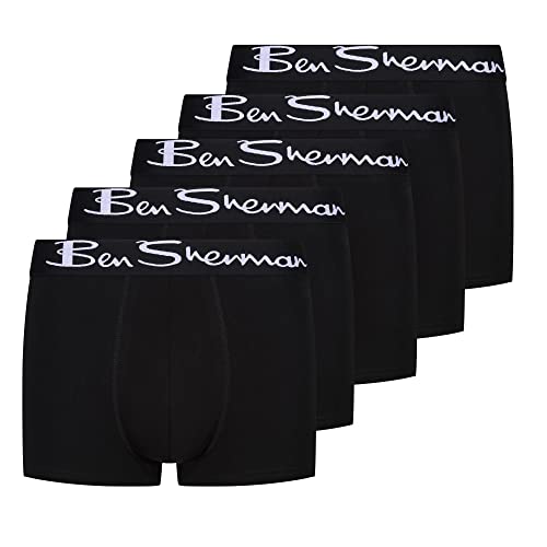 Ben Sherman Herren U5_1399_BS_S Podrick Schwarze Boxershorts, weiche Baumwolle mit kontrastierendem weißen elastischen Bund | Bequeme und atmungsaktive Unterwäsche – 5er-Pack, Black, S
