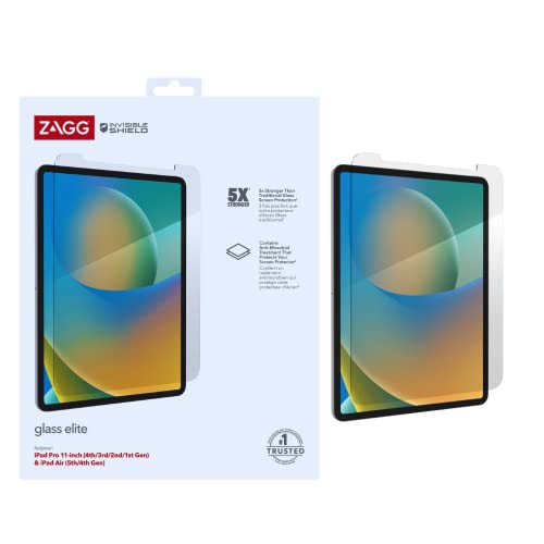 ZAGG InvisibleShield Glass Elite Displayschutzfolie kompatibel mit iPad Pro 11 Zoll (2022, Gen 3,2,1) & iPad Air (Gen 5/4), stoßfest, wischfest, kratzfest, extreme Stöße (transparent)