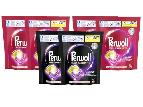 PERWOLL All-in-1 Caps-Set 3x 80 Waschladungen (240WL) 1x Black & 2x Color, All-in-1 Waschmittel Caps-Set reinigen sanft und erneuern Farben & Fasern, mit Dreifach-Renew-Technologie