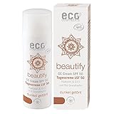 eco cosmetics Bio CC Cream, Tagescreme getönt mit OPC, Q10 und Hyaluronsäure, vegane Anti Faltencreme, LSF 50, 1x 50ml (dunkel)