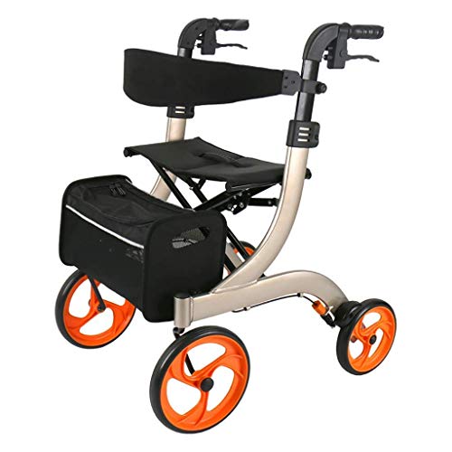 Klappbarer Rollator, Gehhilfe, medizinischer Rollator mit Sitz, Bremssystem, Komfortgriffen und Rückenlehne, klappbarer Einkaufswagen für ältere Menschen