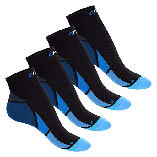 CFLEX Herren & Damen Sport Kompressionssocke (4 Paar) Kurzschaft Socken - Schwarz-Blau 43-46