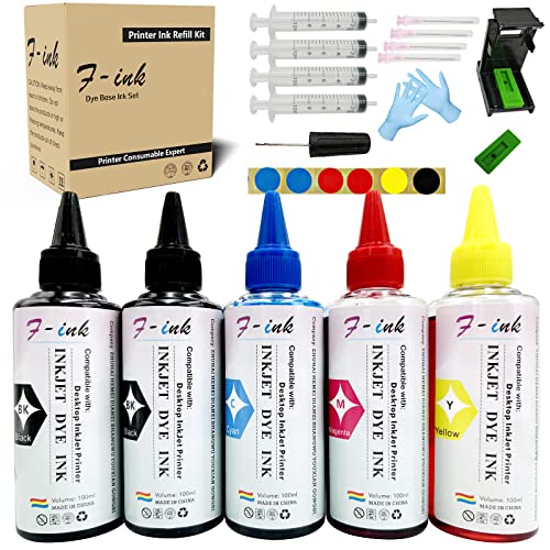 F-ink 5 x 100-ml-Flaschen Tinte und Tinte Nachfüll-Kits kompatibel mit Tintenpatrone 545 546 / 510 511 / 512 513 / PG-545 CL-546 / PG-510 CL-511 / 545XL 546XL