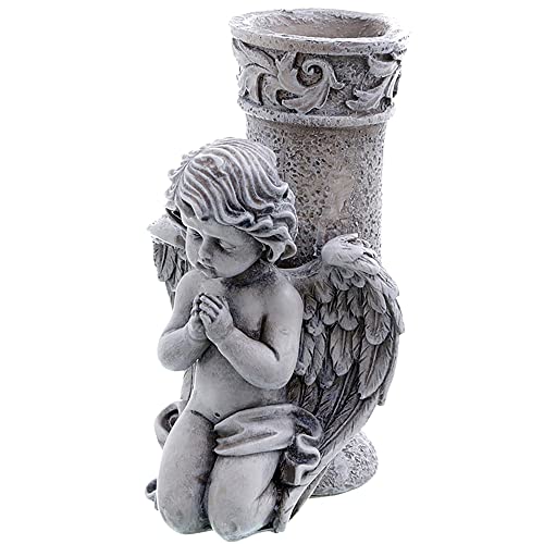 Annastore Besinnliche Grabdeko zur Erinnerung, frostfest und witterungsbeständig Grabschmuck - Grabfigur - Friedhof Deko (Vase mit Engel (11,5x10x17 cm))