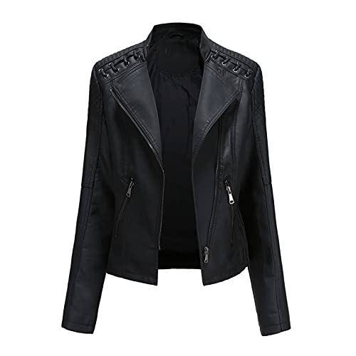 Yokbeer Damen Lederjacke Übergangsjacke aus feinstem Leder - Modernen Bikerjacke Leder Jacke (Color : Black, Size : XL)