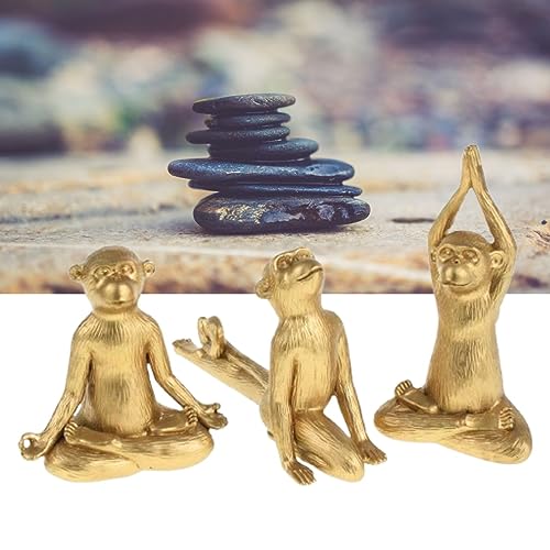 Bada Bing 3er Set Deko Figuren Yoga Affen - Yogaskulpturen Gold in DREI Verschiedene Posen - Tierfigur AFFE ca. 11 bis 15 cm - Geschenk für Yogaliebhaber