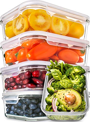 Prep Naturals Glas Meal Prep Container – Food Prep Container mit Deckel Meal Prep – Food Storage Container luftdicht – Lunch Container Portion Control Container BPA-frei (5 Pack, 850 ml)