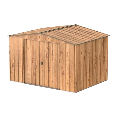 Duramax Top 10 x 8 Lagerung, wetterfestes Metall-Gartenhaus mit Holzmaserung und braunen Besätzen, Holzmaserung/Braun