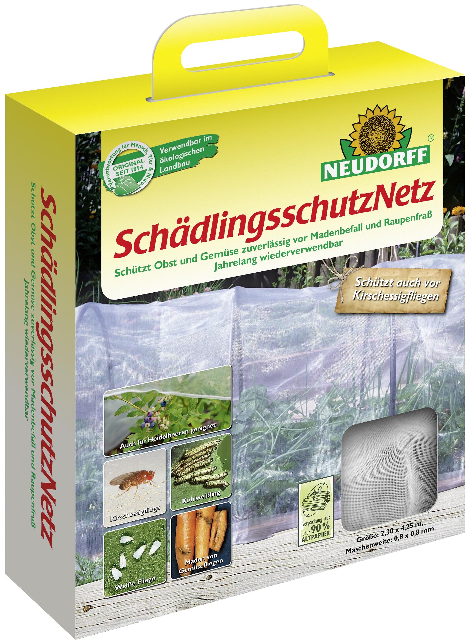 Neudorff SchädlingsschutzNetz – Feinmaschiges Schädlingsnetz schützt Obst und Gemüse im Beet und Hochbeet vor Schädlingen, 2,30m x 4,25m, 1 Netz