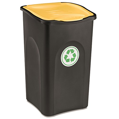 Großer Mülleimer 50 Liter mit gelbem deckel robust und abwaschbar • Mülleimer, Papierkorb, Abfalleimer, Abfallbehälter, Mülltonne, Eimer, Mülltrennung, Gesamtgröße: ca. 37x37x56cm, Gewicht: ca 1,5kg.