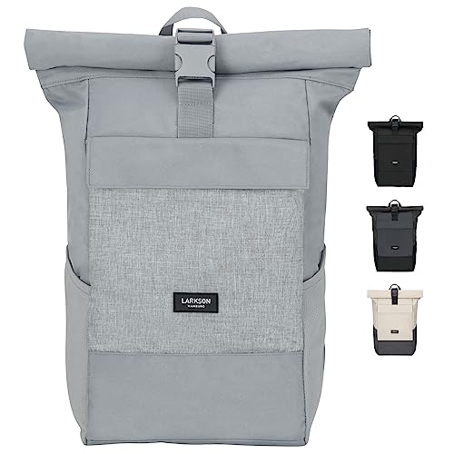 Larkson Rucksack Herren & Damen Grau - No 4 - Rolltop Backpack mit Laptopfach für Uni, Arbeit & Fahrrad - Großer Reiserucksack - Wasserabweisend