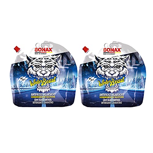 SONAX WinterBeast AntiFrost+KlarSicht bis -20 °C (2x3 Liter Beutel) schneller, schlierenfreier und effektiver Scheibenreiniger für den Winter,2-teiliges Set